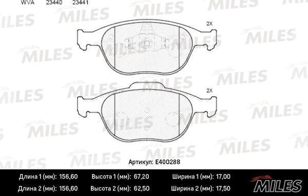 Miles E400288 - Тормозные колодки, дисковые, комплект www.autospares.lv