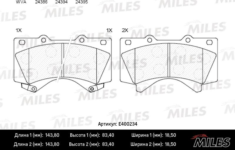 Miles E400234 - Brake Pad Set, disc brake www.autospares.lv