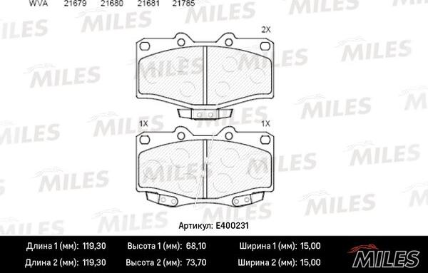 Miles E400231 - Brake Pad Set, disc brake www.autospares.lv