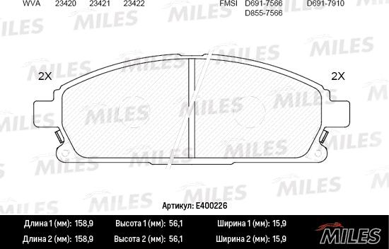 Miles E400226 - Bremžu uzliku kompl., Disku bremzes autospares.lv