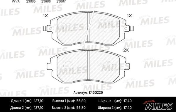 Miles E400220 - Bremžu uzliku kompl., Disku bremzes autospares.lv