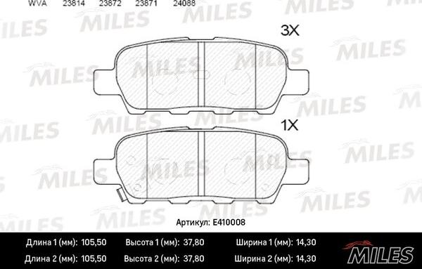 Miles E410008 - Bremžu uzliku kompl., Disku bremzes www.autospares.lv