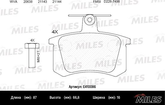 Miles E410086 - Bremžu uzliku kompl., Disku bremzes www.autospares.lv