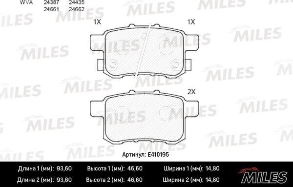 Miles E410195 - Bremžu uzliku kompl., Disku bremzes autospares.lv