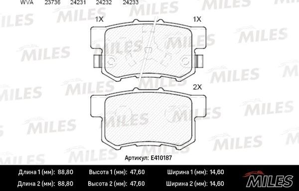 Miles E410187 - Тормозные колодки, дисковые, комплект www.autospares.lv