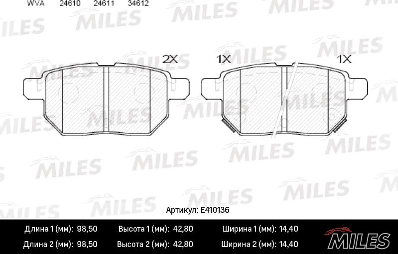 Miles E410136 - Тормозные колодки, дисковые, комплект www.autospares.lv