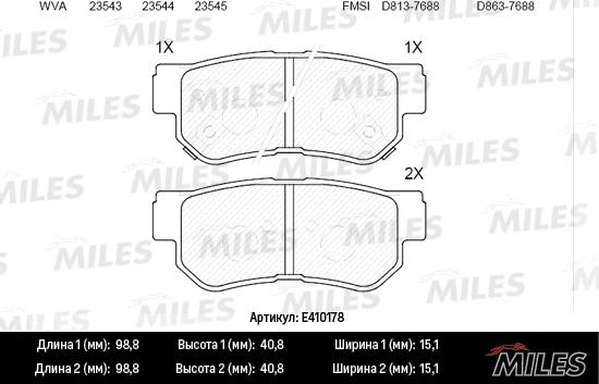 Miles E410178 - Bremžu uzliku kompl., Disku bremzes www.autospares.lv