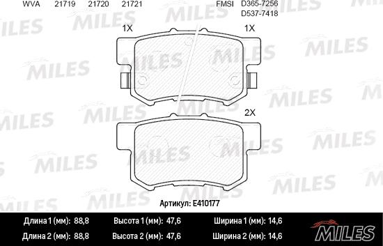 Miles E410177 - Brake Pad Set, disc brake www.autospares.lv