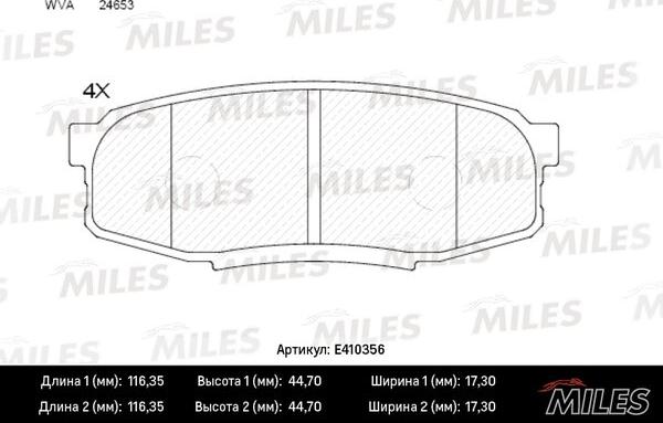 Miles E410356 - Тормозные колодки, дисковые, комплект www.autospares.lv