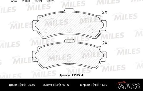 Miles E410364 - Тормозные колодки, дисковые, комплект www.autospares.lv