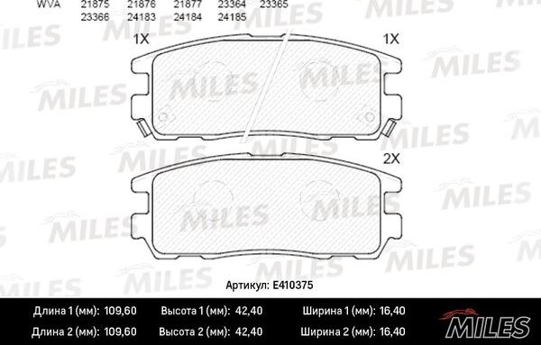 Miles E410375 - Тормозные колодки, дисковые, комплект www.autospares.lv