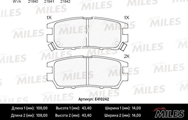 Miles E410242 - Тормозные колодки, дисковые, комплект www.autospares.lv