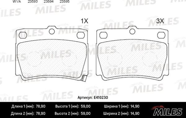 Miles E410230 - Bremžu uzliku kompl., Disku bremzes www.autospares.lv