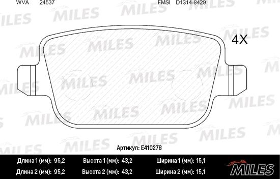 Miles E410278 - Bremžu uzliku kompl., Disku bremzes autospares.lv