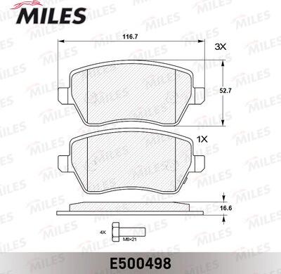 Miles E500498 - Bremžu uzliku kompl., Disku bremzes www.autospares.lv