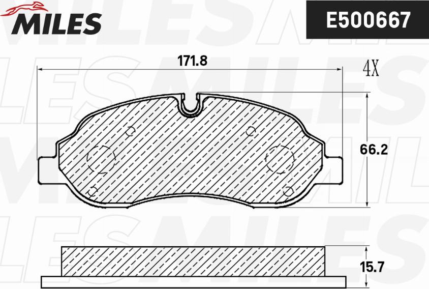 Miles E500667 - Тормозные колодки, дисковые, комплект www.autospares.lv