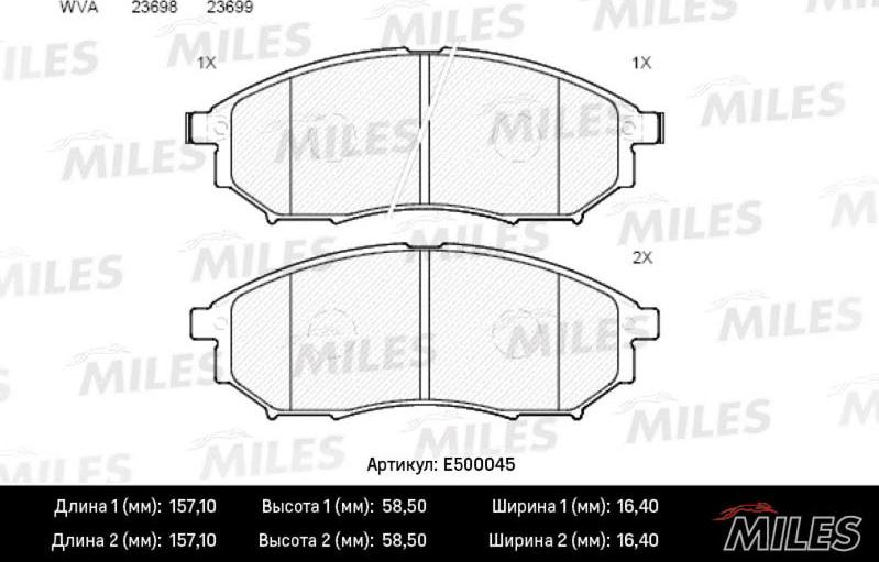 Miles E500045 - Bremžu uzliku kompl., Disku bremzes www.autospares.lv