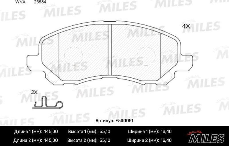 Miles E500051 - Bremžu uzliku kompl., Disku bremzes autospares.lv