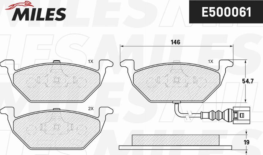 Miles E500061 - Тормозные колодки, дисковые, комплект www.autospares.lv