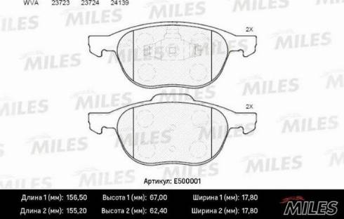 Miles E500001 - Bremžu uzliku kompl., Disku bremzes www.autospares.lv