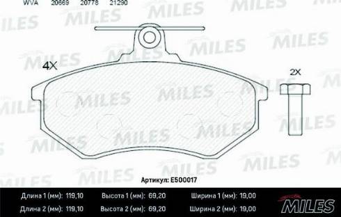 Miles E500017 - Brake Pad Set, disc brake www.autospares.lv