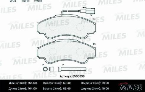 Miles E500030 - Тормозные колодки, дисковые, комплект www.autospares.lv