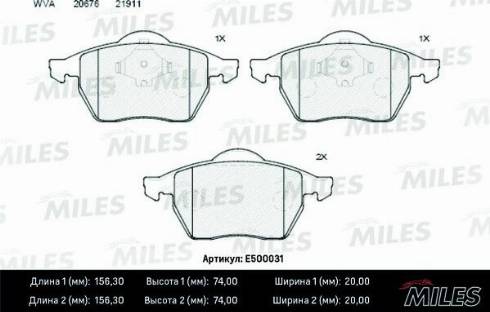 Miles E500031 - Тормозные колодки, дисковые, комплект www.autospares.lv