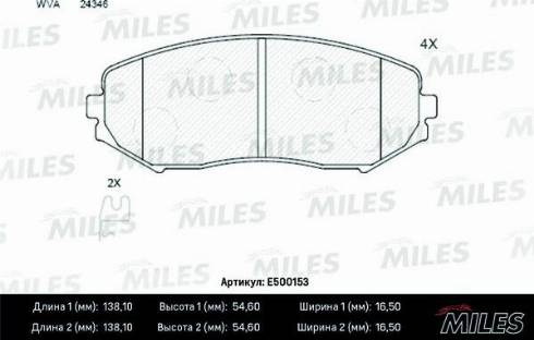 Miles E500153 - Тормозные колодки, дисковые, комплект www.autospares.lv