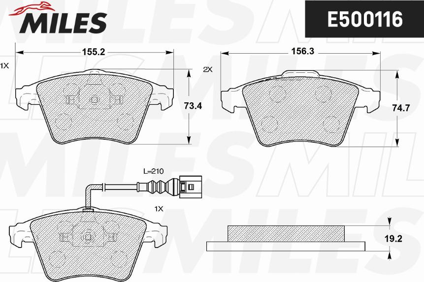 Miles E500116 - Bremžu uzliku kompl., Disku bremzes www.autospares.lv