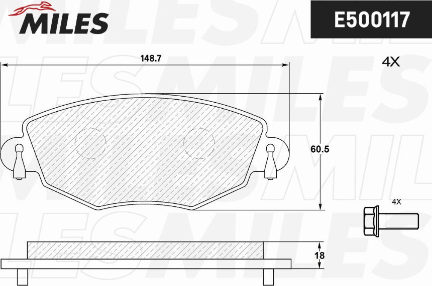 Miles E500117 - Bremžu uzliku kompl., Disku bremzes autospares.lv