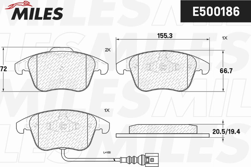 Miles E500186 - Тормозные колодки, дисковые, комплект www.autospares.lv