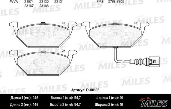 Miles E500132 - Тормозные колодки, дисковые, комплект www.autospares.lv