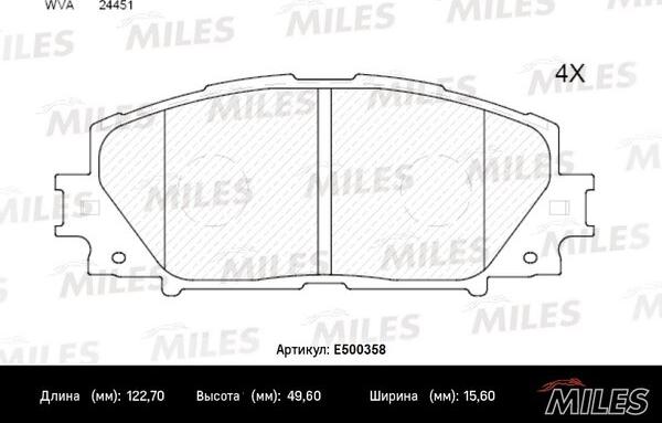 Miles E500358 - Brake Pad Set, disc brake www.autospares.lv