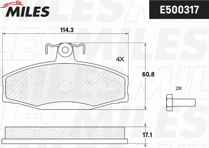 Miles E500317 - Bremžu uzliku kompl., Disku bremzes www.autospares.lv