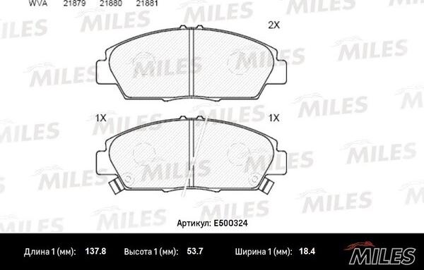 Miles E500324 - Brake Pad Set, disc brake www.autospares.lv