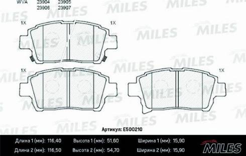 Miles E500210 - Brake Pad Set, disc brake www.autospares.lv