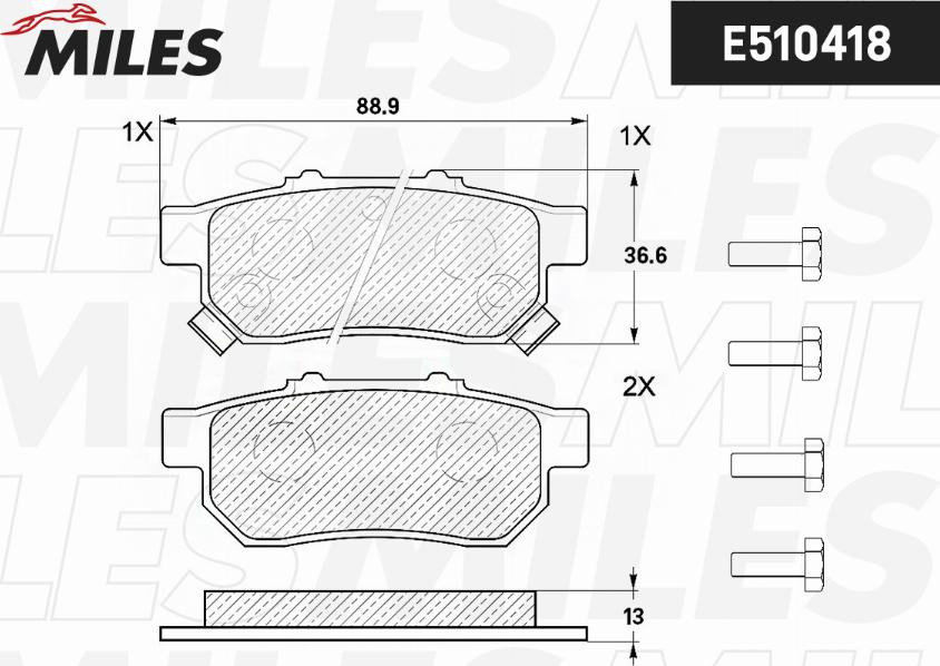 Miles E510418 - Bremžu uzliku kompl., Disku bremzes www.autospares.lv