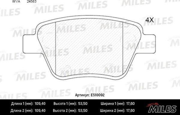 Miles E510092 - Тормозные колодки, дисковые, комплект www.autospares.lv