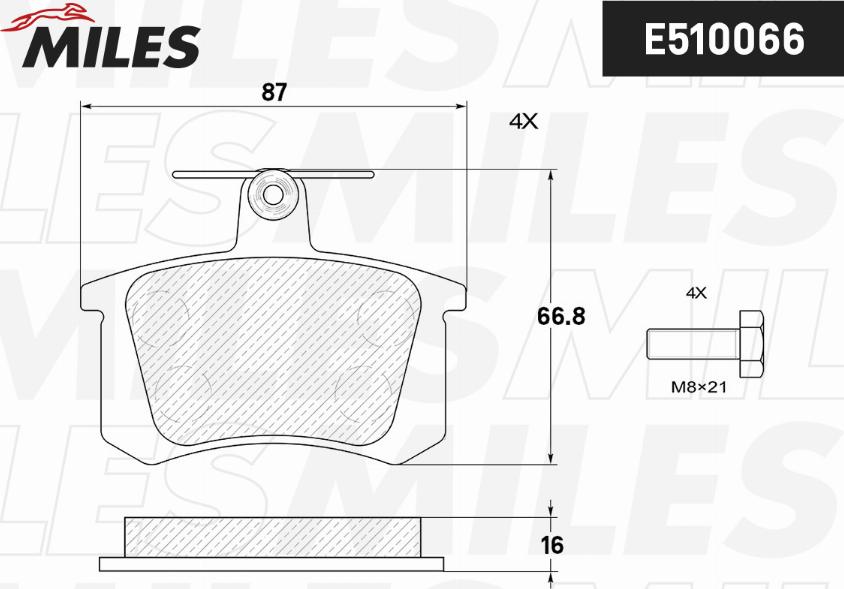 Miles E510066 - Тормозные колодки, дисковые, комплект www.autospares.lv