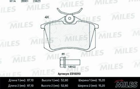 Miles E510010 - Bremžu uzliku kompl., Disku bremzes autospares.lv