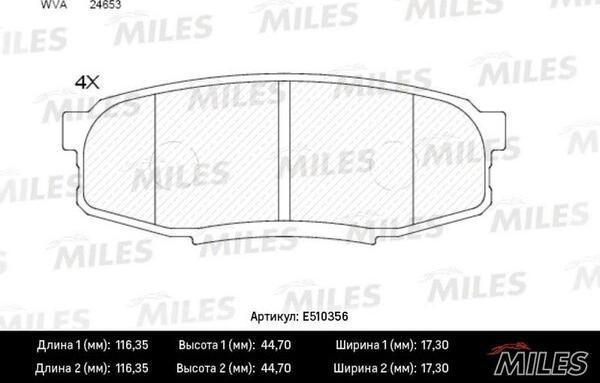 Miles E510356 - Тормозные колодки, дисковые, комплект www.autospares.lv