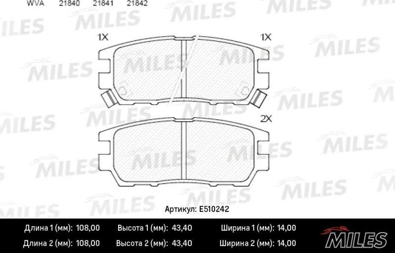 Miles E510242 - Тормозные колодки, дисковые, комплект www.autospares.lv