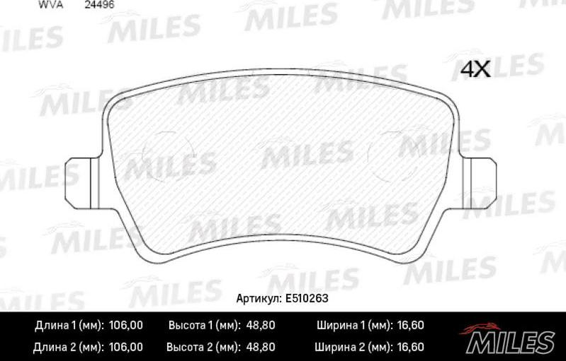 Miles E510263 - Тормозные колодки, дисковые, комплект www.autospares.lv