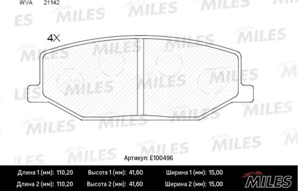 Miles E100496 - Brake Pad Set, disc brake www.autospares.lv