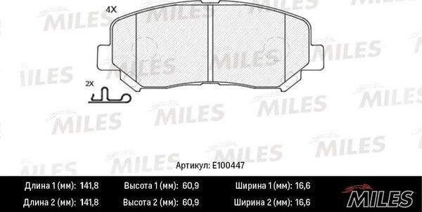 Miles E100447 - Тормозные колодки, дисковые, комплект www.autospares.lv