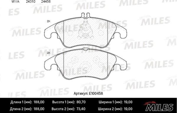 Miles E100458 - Bremžu uzliku kompl., Disku bremzes autospares.lv