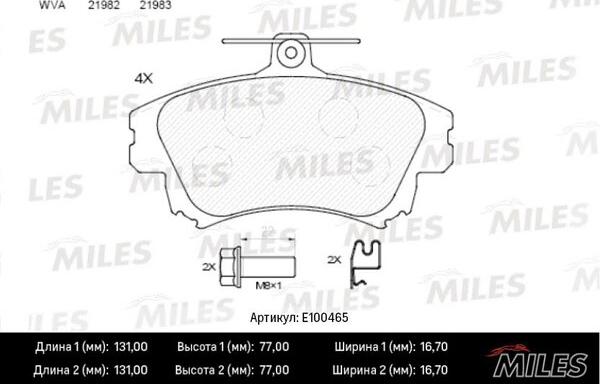 Miles E100465 - Brake Pad Set, disc brake www.autospares.lv