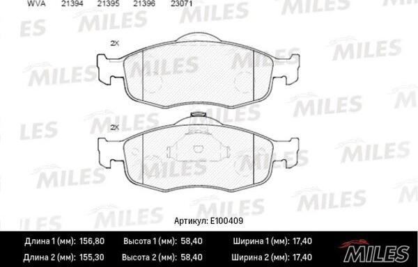 Miles E100409 - Bremžu uzliku kompl., Disku bremzes www.autospares.lv