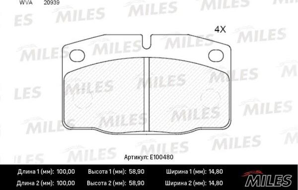 Miles E100480 - Тормозные колодки, дисковые, комплект www.autospares.lv