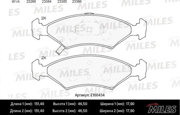 Miles E100434 - Bremžu uzliku kompl., Disku bremzes autospares.lv